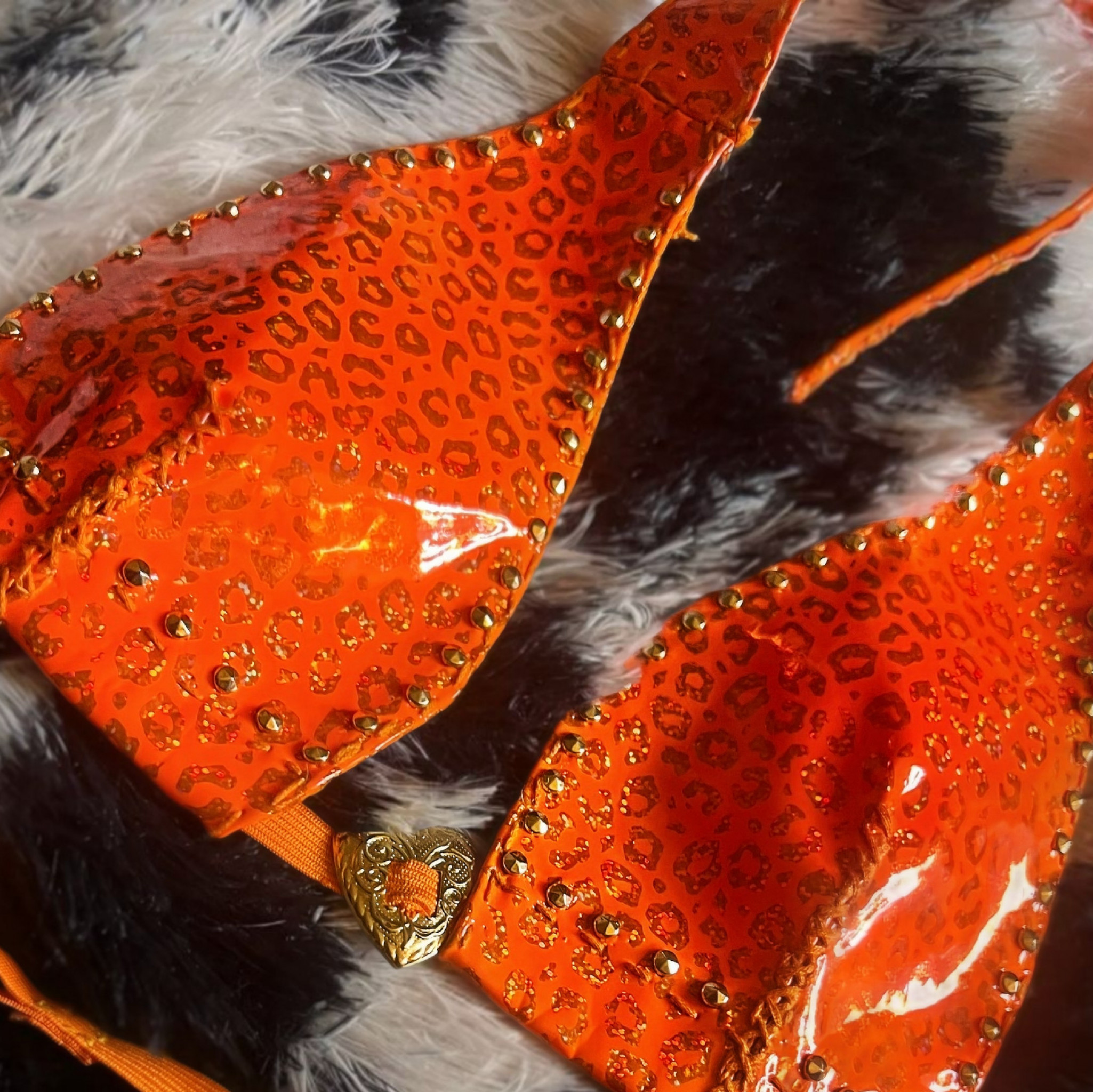 Handmade Orange and Gold Cheetah Print Bikini